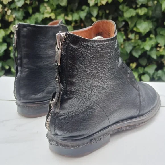 Elia Maurizi Leather Ankle Boots Back Zip Natural Rubber Mid-Sole Size 10.5 M - Picture 7 of 12